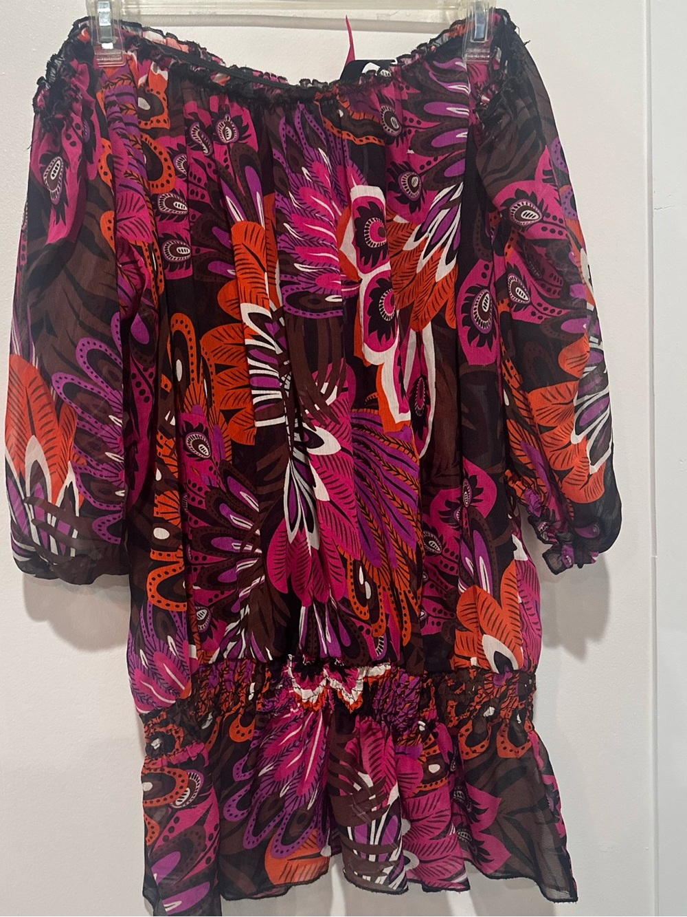 Off-Shoulder Floral Tunic Top in Pink & Orange